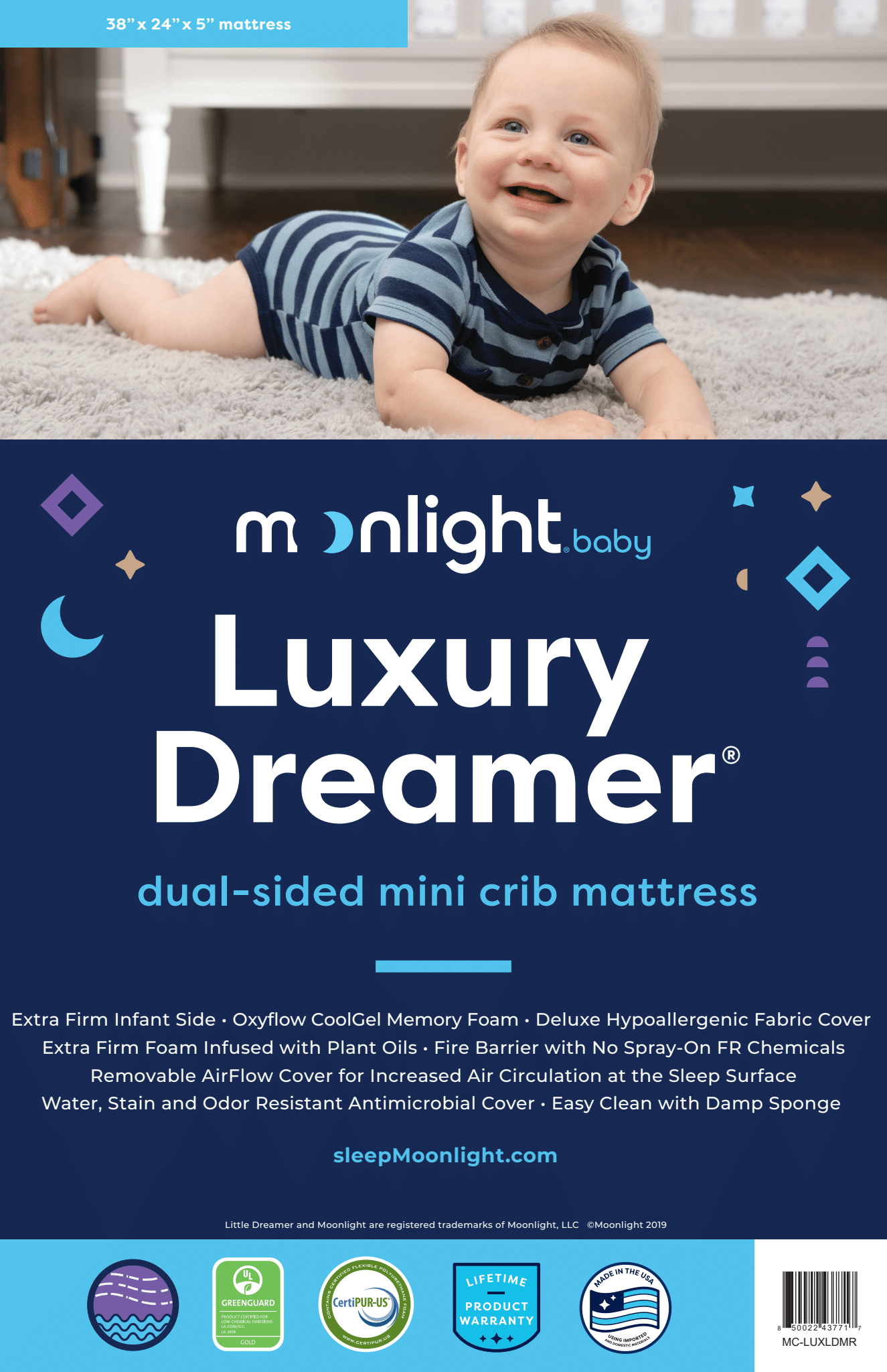 Luxury Dreamer Mini Crib Mattress Baby Mattress Moonlight Moonlight